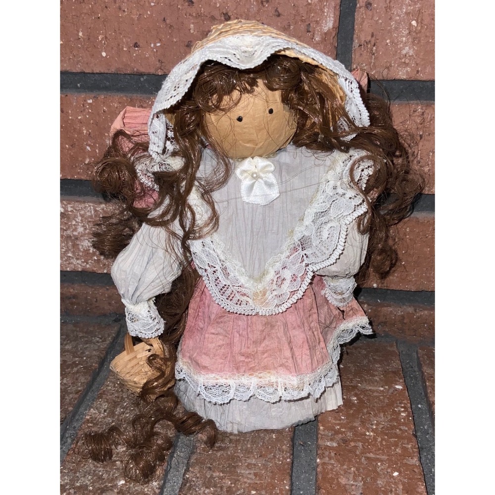 Handmade Corn Husk 8" Girl Doll‎ Styrofoam Base Brown Hair